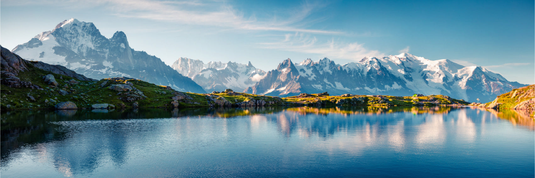 Panoramic Canvas Snow Mountains Lake Scenery Photograph High Quality 100% Australian Made Wall Canvas Print Ready to Hang