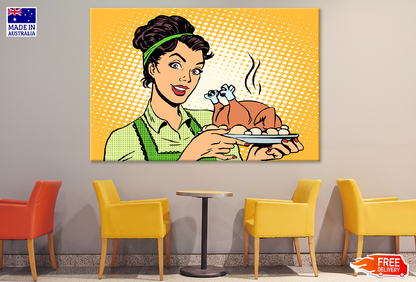 Girl Holding Baked Chicken Plate Illustration Print 100% Australian Made
