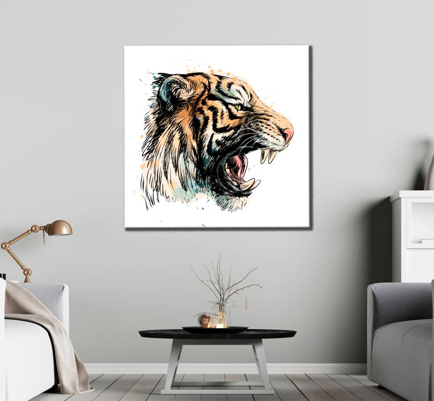 Square Canvas Lion Portrait Watercolour Painting High Quality Print 100% Australian Made