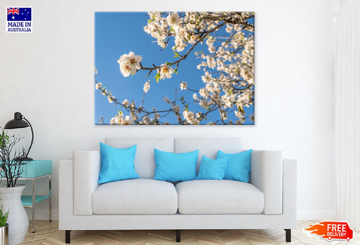 White Blossom Flowers & Sky View Photograph Print 100% Australian Made