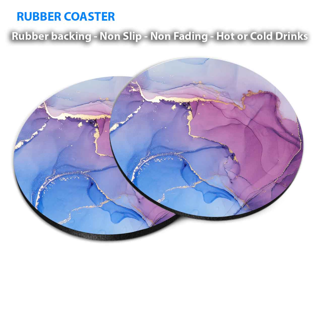 Blue Pink Gold Splash Abstract Coasters Wood & Rubber - Set of 6 Coasters