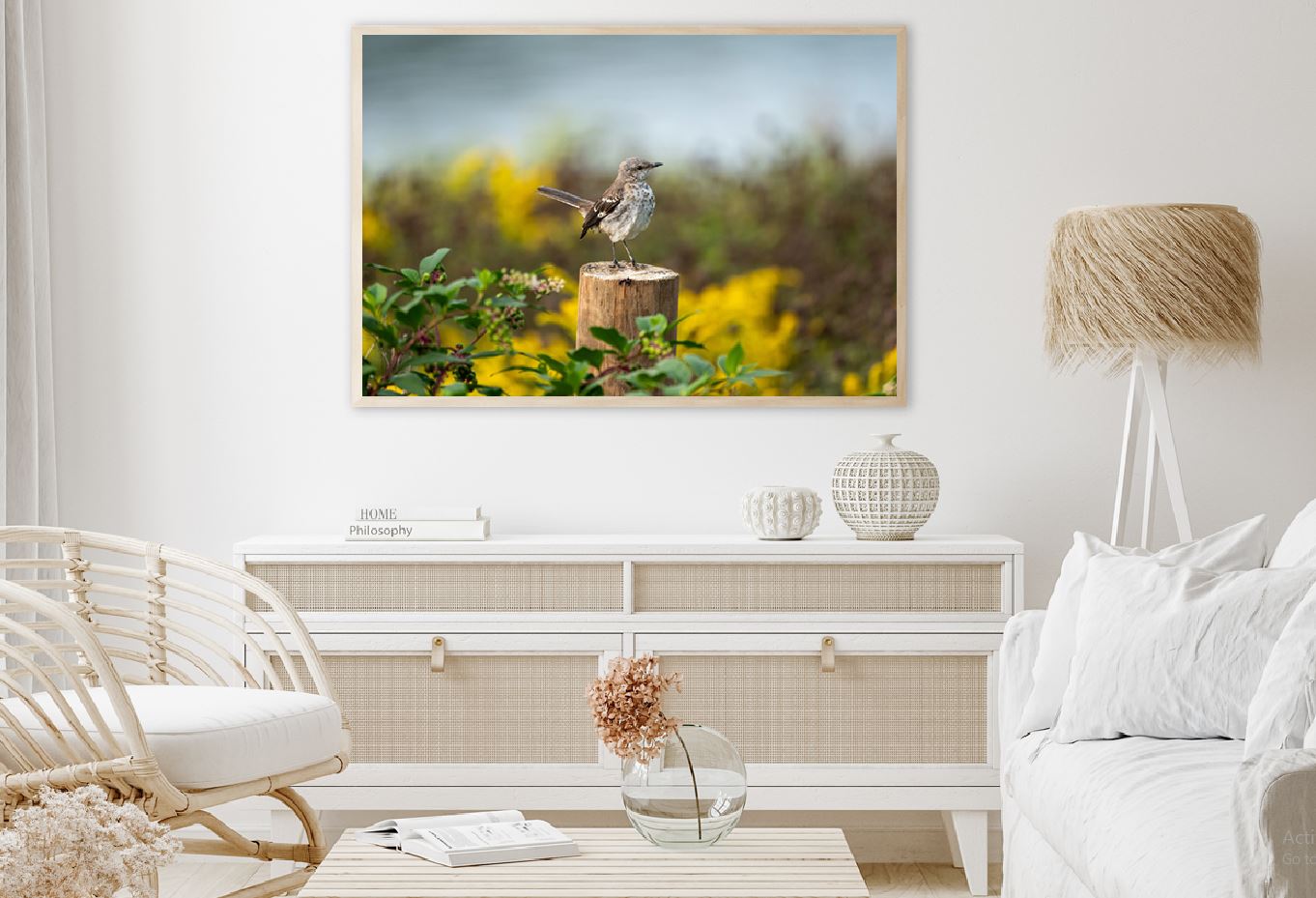 Sparrow Bird on Tree Log View Photograph Home Decor Premium Quality Poster Print Choose Your Sizes