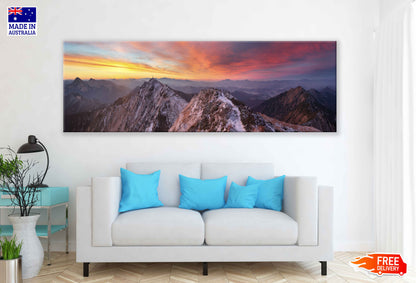 Panoramic Canvas Mountain Edge Sunset Photograph High Quality 100% Australian Made Wall Canvas Print Ready to Hang