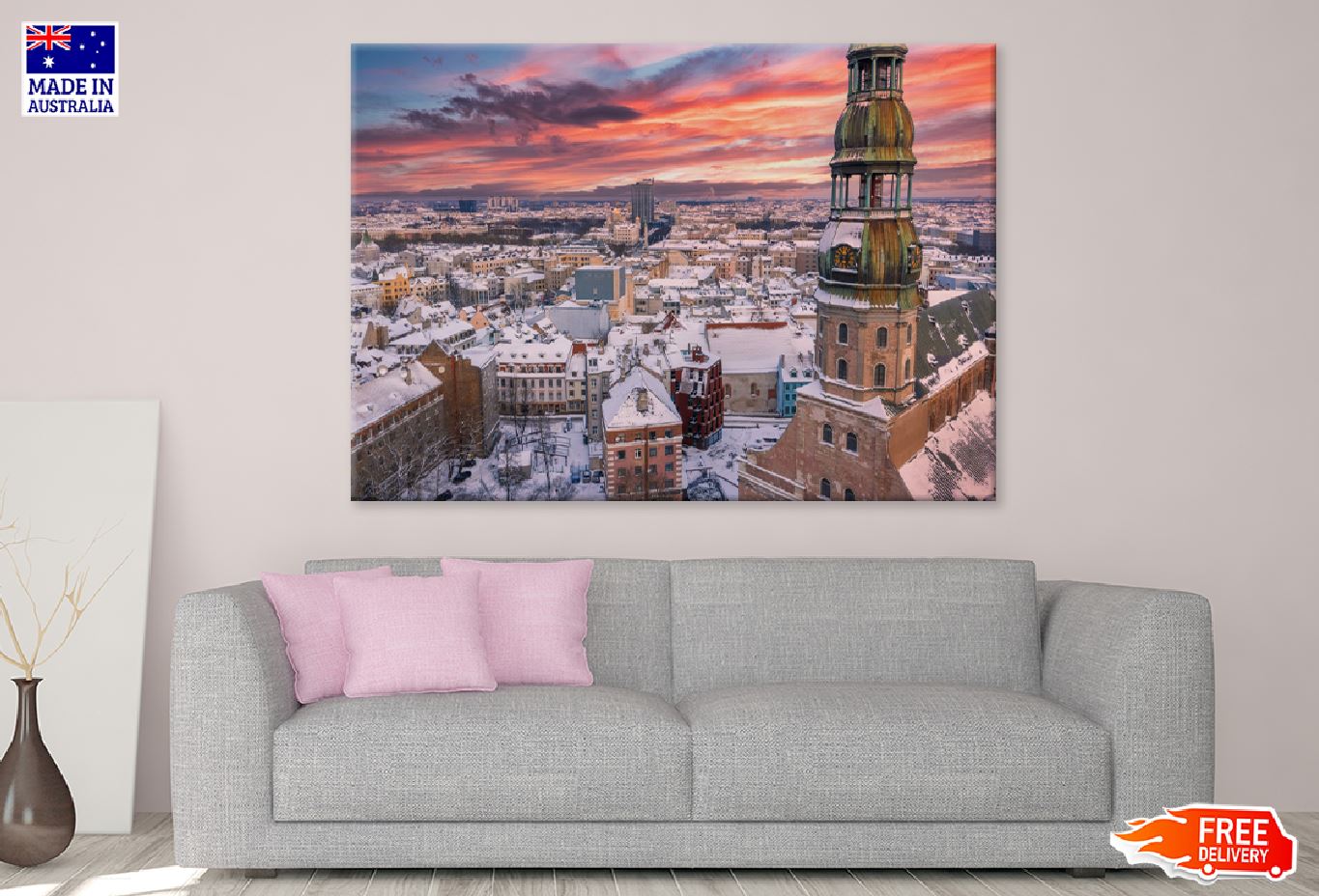 Snow Covered Riga Town Photograph Print 100% Australian Made