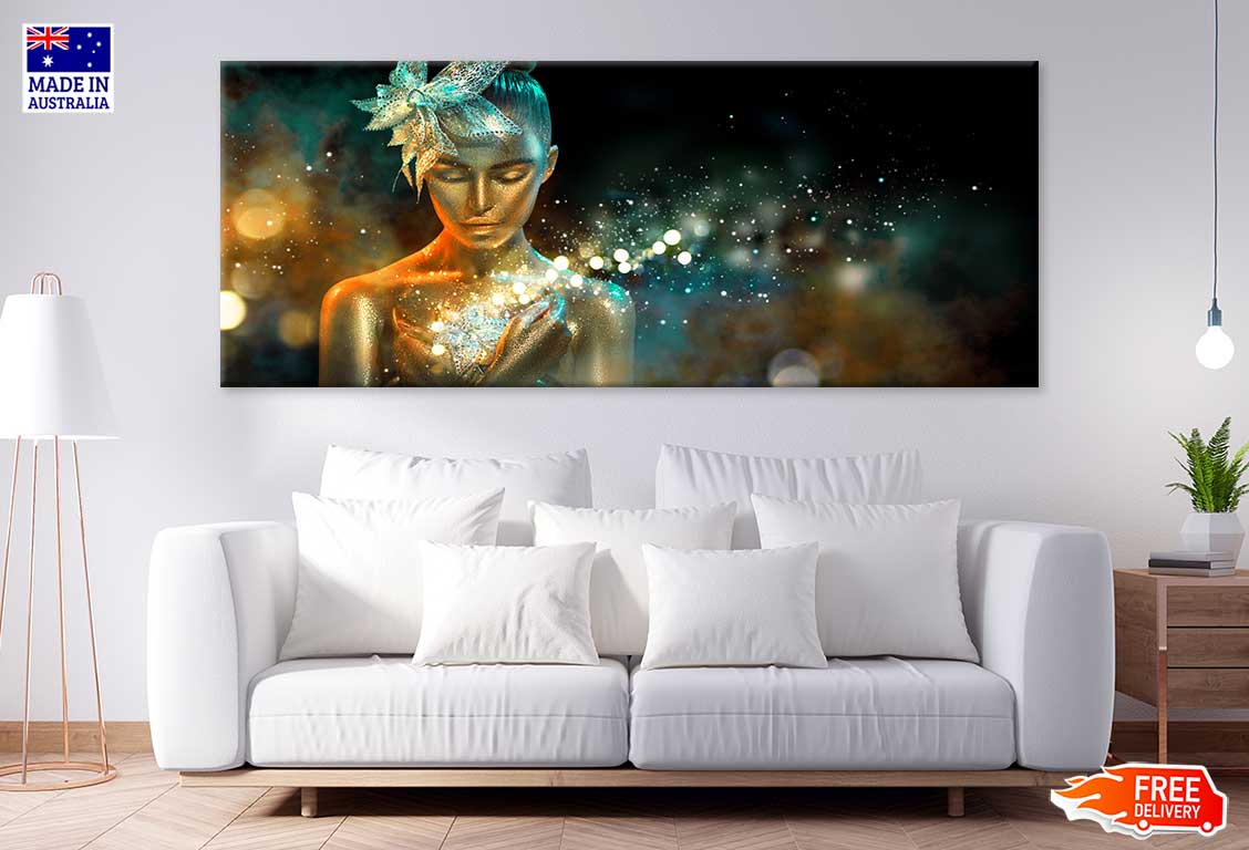 Panoramic Canvas Girl with Flower High Quality 100% Australian Made Wall Canvas Print Ready to Hang