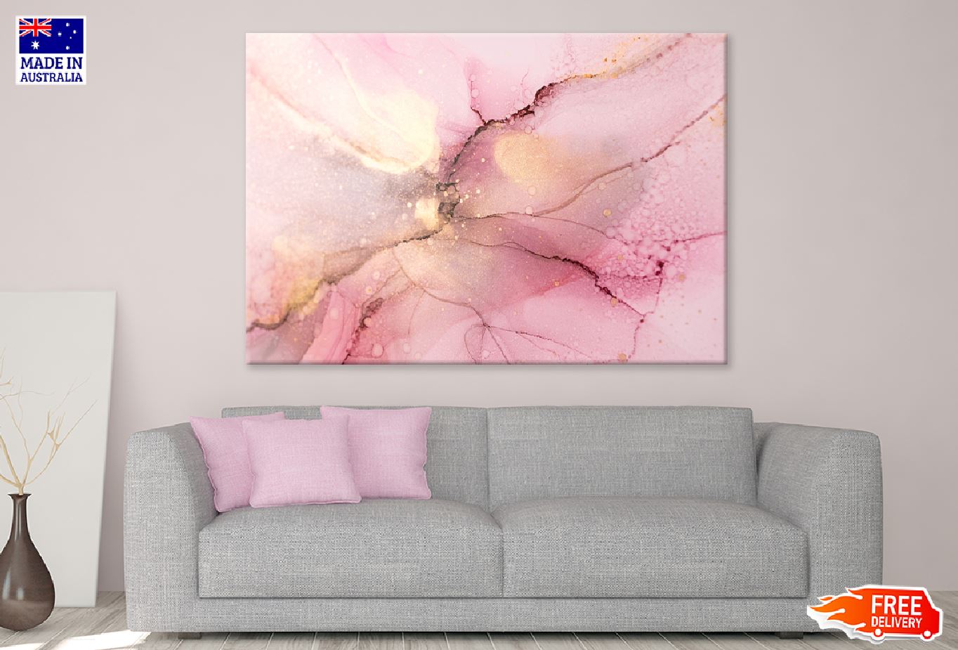 Pink & Gold Fluid Abstract Design Print 100% Australian Made