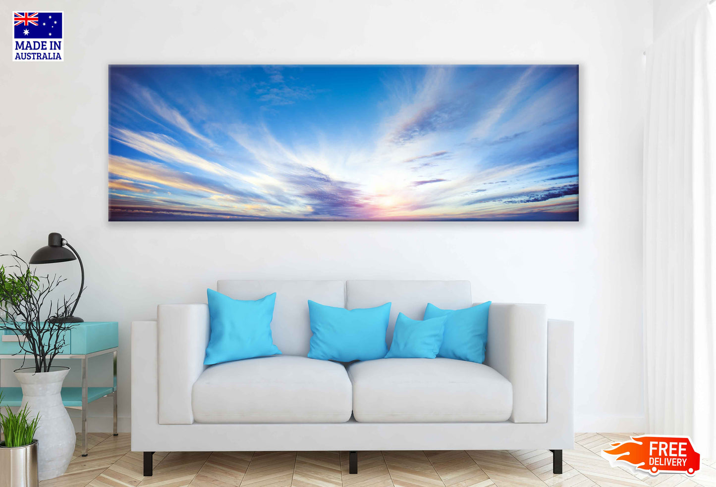 Panoramic Canvas Sunrise Summer Sky Scenery Photograph High Quality 100% Australian Made Wall Canvas Print Ready to Hang