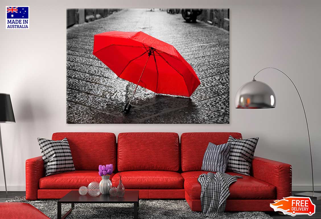 Red Umbrella B&W View Photograph Print 100% Australian Made