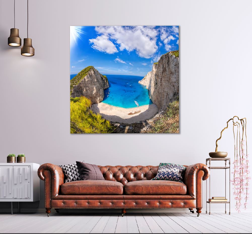 Square Canvas Mediterranean Sea Cliffs View Photograph High Quality Print 100% Australian Made