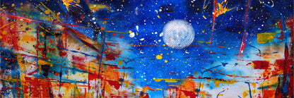 Panoramic Canvas Full Moon Sky Abstract Painting High Quality 100% Australian Made Wall Canvas Print Ready to Hang