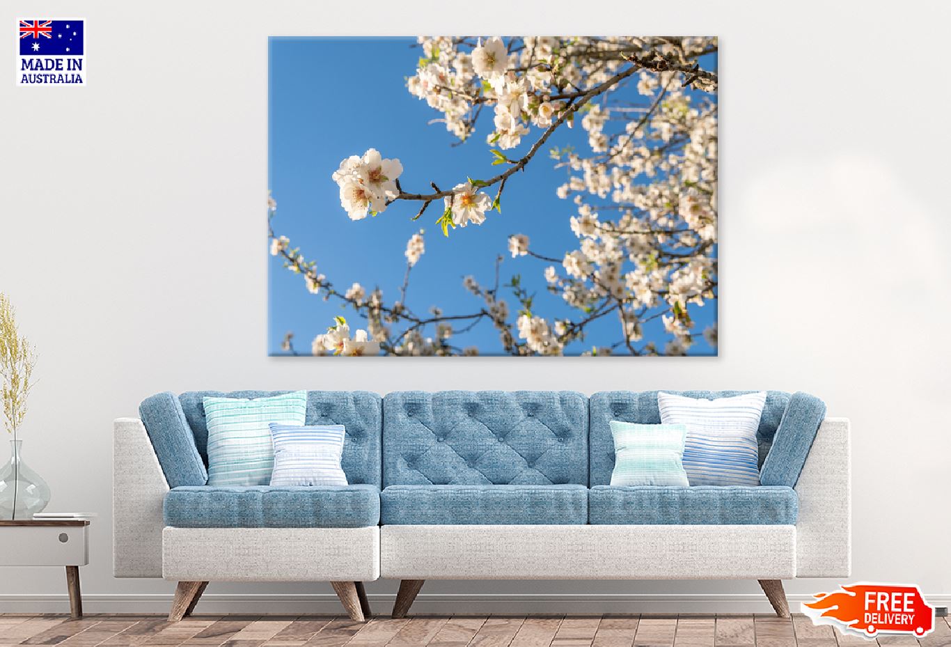 White Blossom Flowers & Sky View Photograph Print 100% Australian Made
