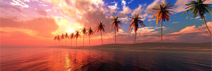 Panoramic Canvas Sunset Over Palm Sea View Photographin High Quality 100% Australian Made Wall Canvas Print Ready to Hang