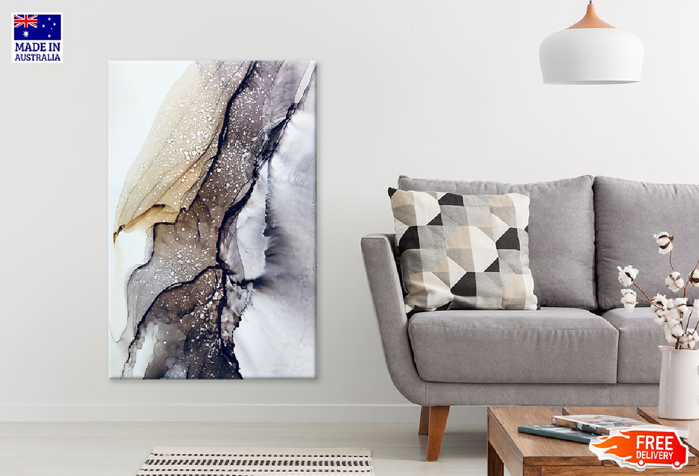 Brown & Grey Ink Pattern Abstract Design Print 100% Australian Made