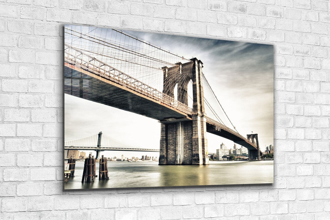 Brooklyn Bridge Clouds Print Tempered Glass Wall Art 100% Made in Australia Ready to Hang