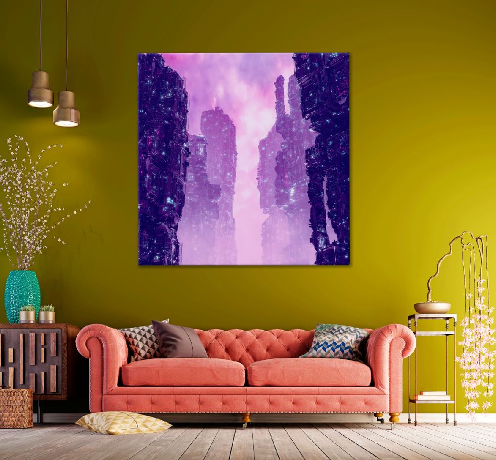 Square Canvas Cyberpunk Metropolis Pink 3D Abstract High Quality Print 100% Australian Made