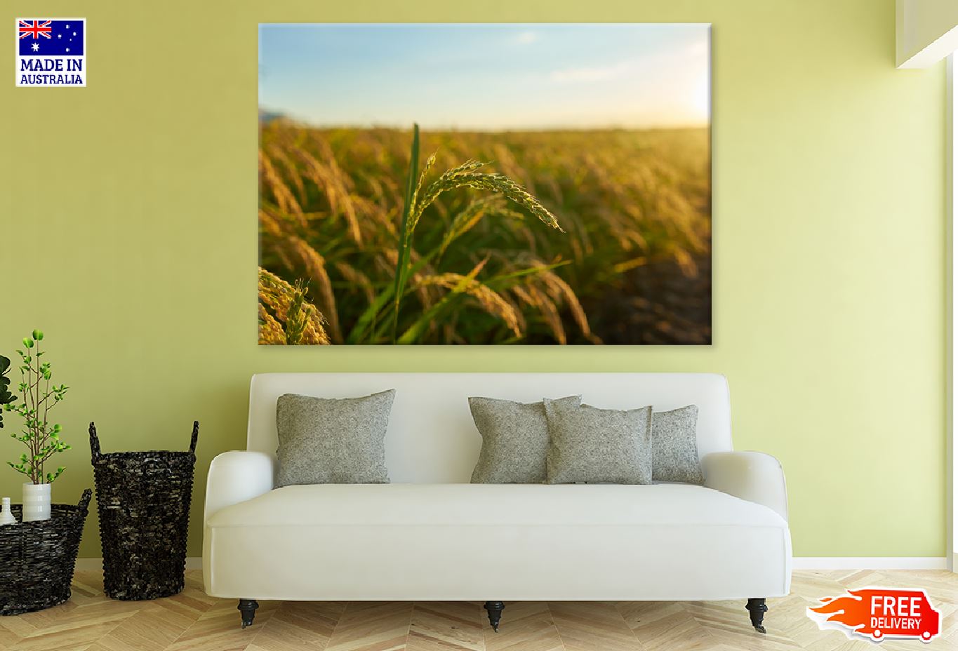 Rice Plant Sunset Scenery View Photograph Print 100% Australian Made