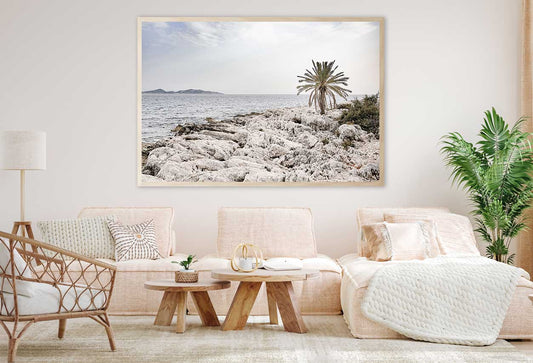 Rocky Coast & Palm Tree Sea View Photograph Home Decor Premium Quality Poster Print Choose Your Sizes