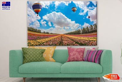 Hot Air Balloons Over Flower Field Print 100% Australian Made