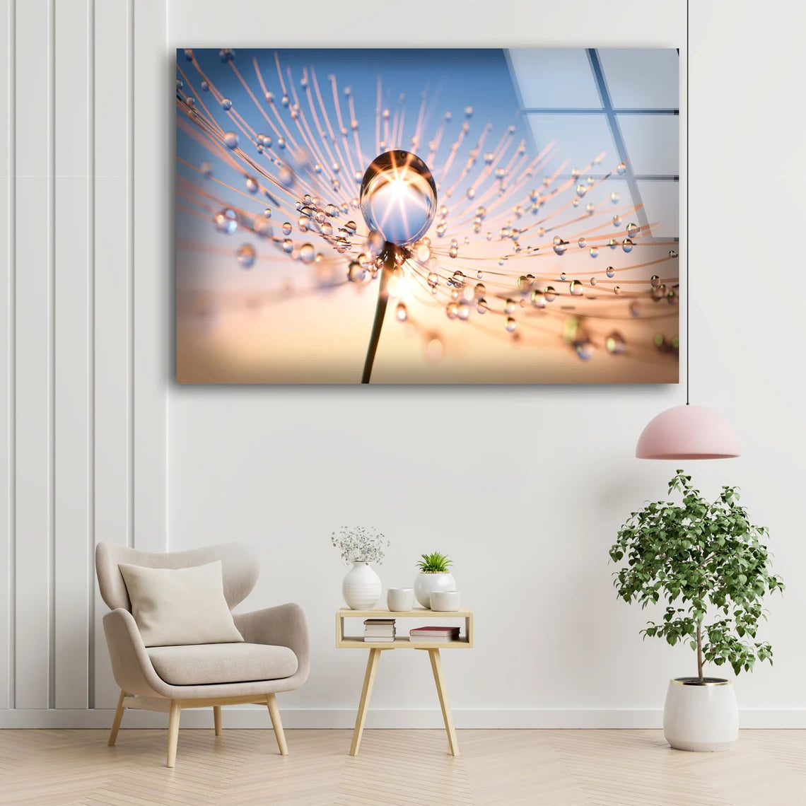 Waterdrops on Dandelion Flower Acrylic Glass Print Tempered Glass Wall Art 100% Made in Australia Ready to Hang