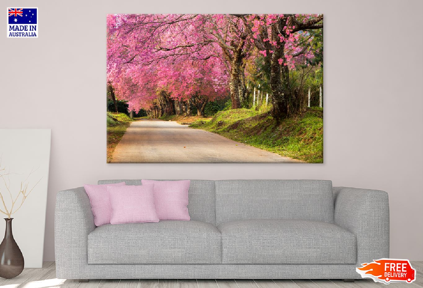 Cherry Blossom Tree on Road View Photograph Print 100% Australian Made