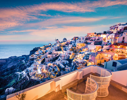 Evening View of Greek Resort Oia, Santorini Island in Greece Photograph Print 100% Australian Made