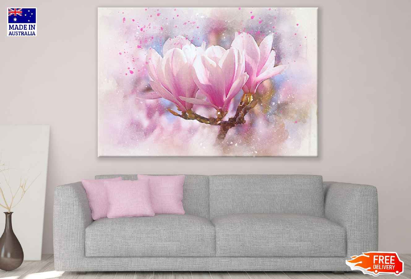 Pink Magnolia Flower Abstract Design Print 100% Australian Made