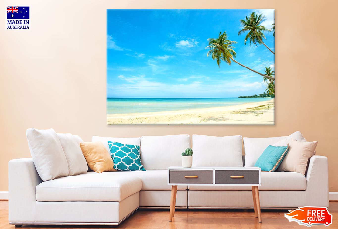 Palm Tree near Sandy Beach View Photograph Print 100% Australian Made