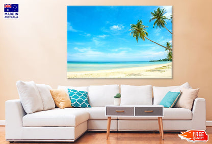 Palm Tree near Sandy Beach View Photograph Print 100% Australian Made