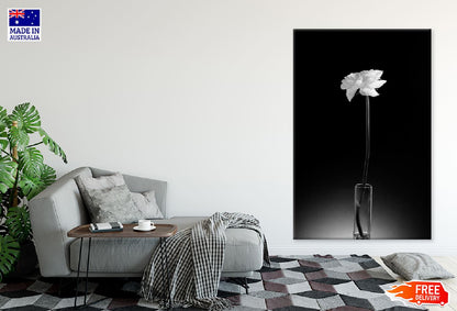 White Rose with Glass Vase B&W View Photograph Print 100% Australian Made