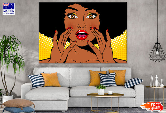 Surprised African Woman Holding Her Hands Open Mouth Print 100% Australian Made