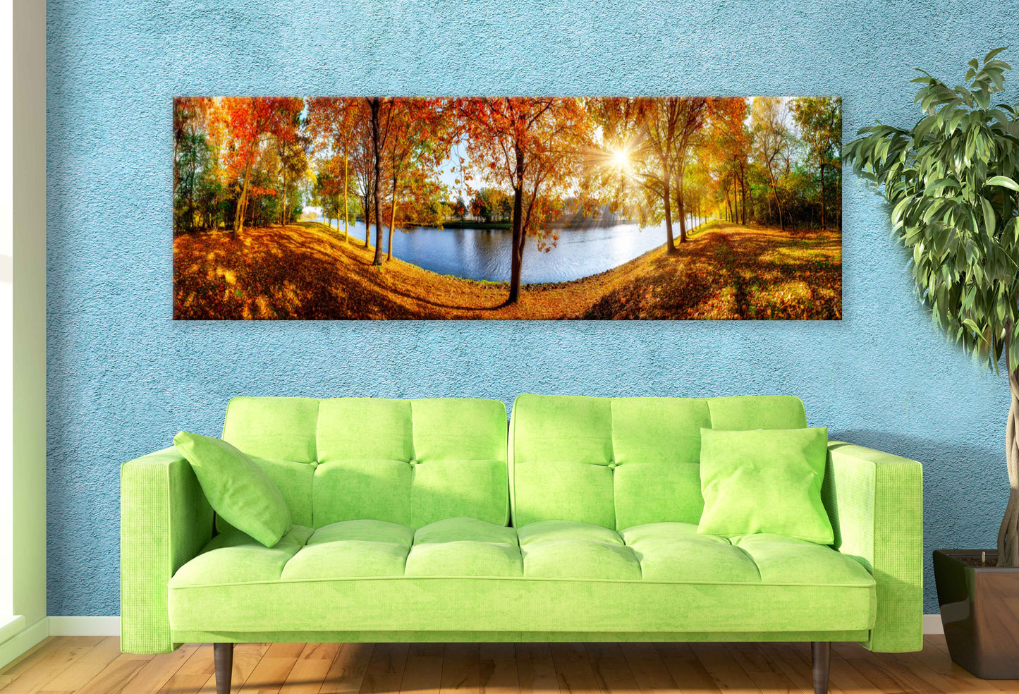 Panoramic Canvas Autumn Trees & Lake Photograph High Quality 100% Australian Made Wall Canvas Print Ready to Hang