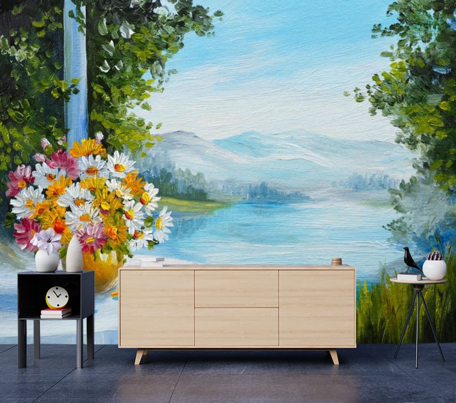 Wallpaper Murals Peel and Stick Removable Flower Vase & Nature Painting High Quality