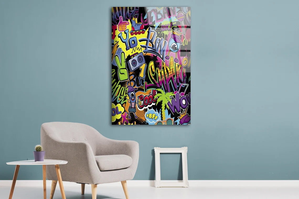 Graffiti Wall Art Design Acrylic Glass Print Tempered Glass Wall Art 100% Made in Australia Ready to Hang