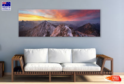 Panoramic Canvas Mountain Edge Sunset Photograph High Quality 100% Australian Made Wall Canvas Print Ready to Hang