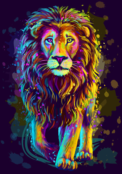 Walking Lion Colorful Abstract Portrait Design Print 100% Australian Made