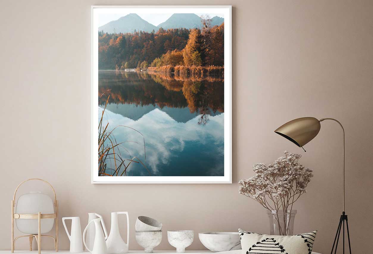 Mountain Lake Autumn Reflection View Photograph Home Decor Premium Quality Poster Print Choose Your Sizes