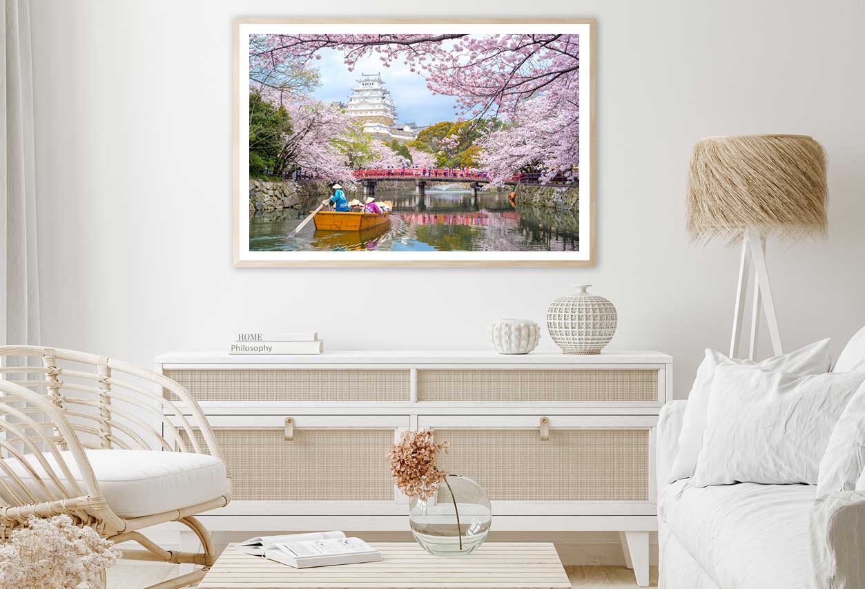 Boat on Cherry Meguro River Photograph Japan Home Decor Premium Quality Poster Print Choose Your Sizes