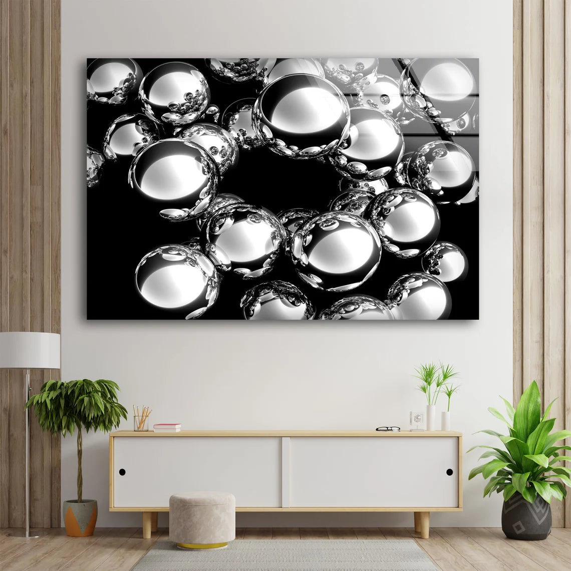 Silver Balls 3D Design Acrylic Glass Print Tempered Glass Wall Art 100% Made in Australia Ready to Hang