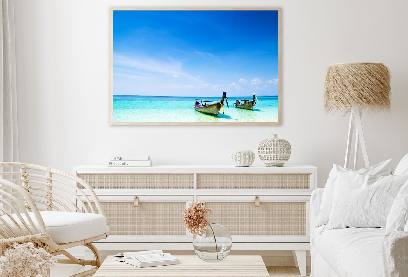 Fishing Boats near Blue Seashore Photograph Home Decor Premium Quality Poster Print Choose Your Sizes