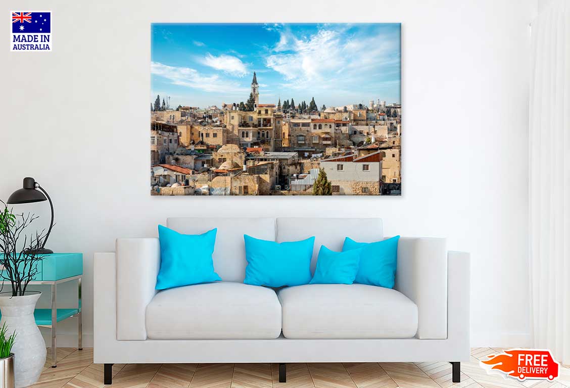 Roofs of Jerusalem Palestine & Blue Sky Photograph Print 100% Australian Made