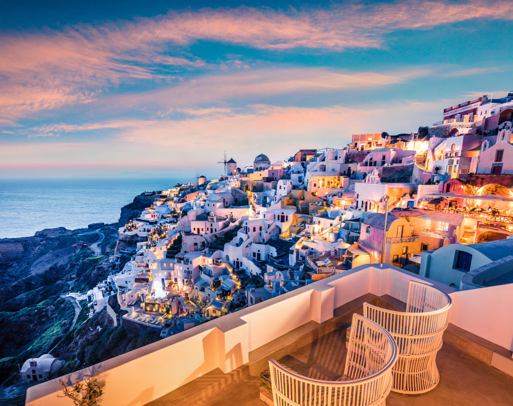 Wallpaper Murals Peel and Stick Removable Greek Resort Oia Evening view of Santorini Iisland High Quality