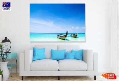 Fishing Boats near Blue Seashore Photograph Print 100% Australian Made
