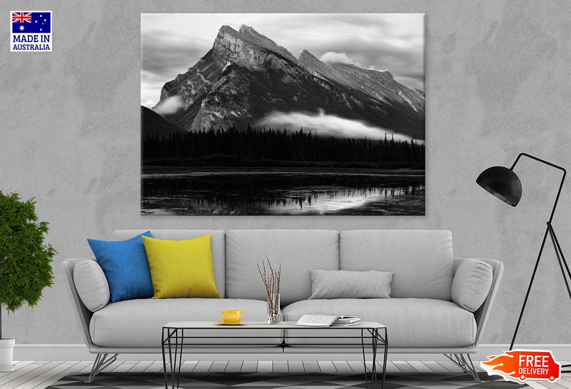 Mountain & Lake View B&W Photograph Print 100% Australian Made