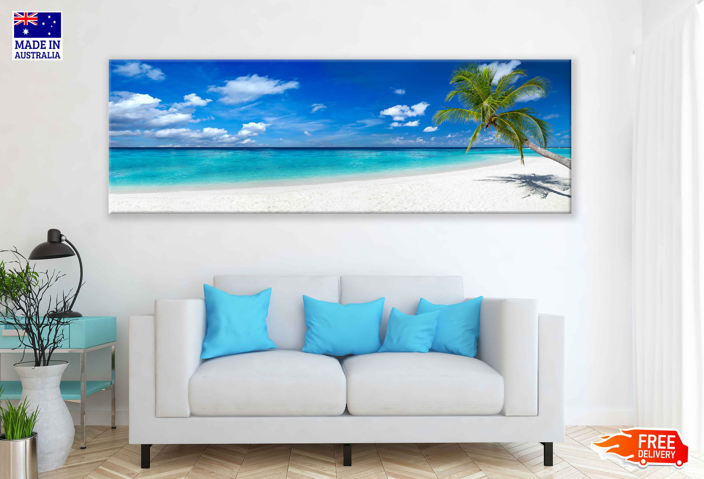 Panoramic Canvas White Sand Sea View Photograph High Quality 100% Australian Made Wall Canvas Print Ready to Hang