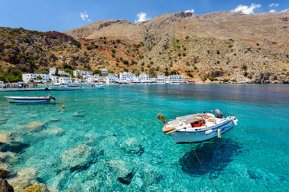 Motorboat on Crete Island View Photograph Print 100% Australian Made