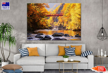 Autumn Forest Lake with Bridge View Photograph Print 100% Australian Made