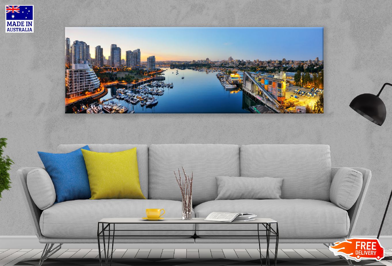 Panoramic Canvas Vancouver Harbor Sky View Photograph High Quality 100% Australian Made Wall Canvas Print Ready to Hang