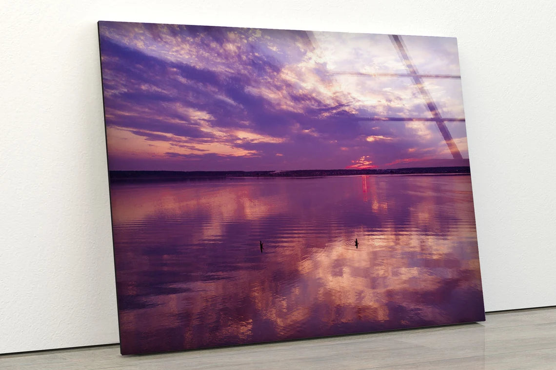 Sunset Sky Over Lake Photograph Acrylic Glass Print Tempered Glass Wall Art 100% Made in Australia Ready to Hang