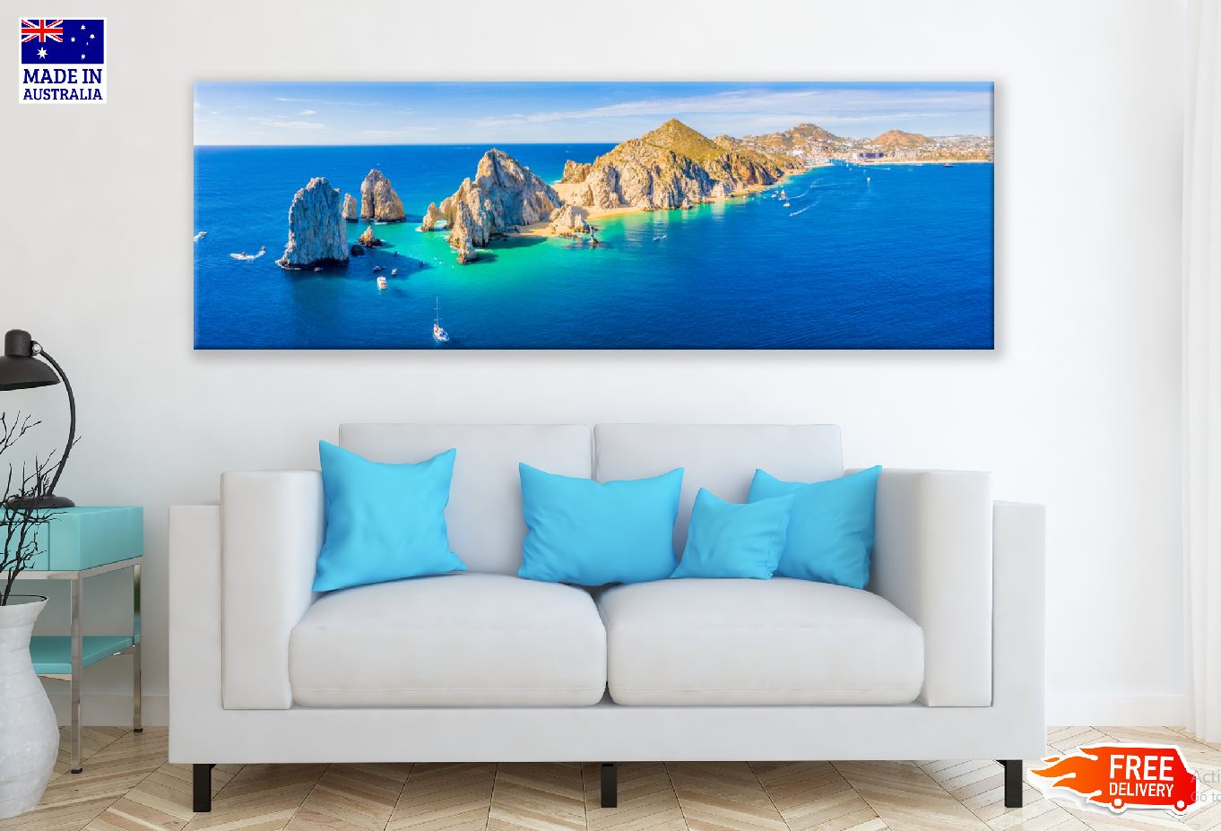 Panoramic Canvas El Arco Mexico Aerial View Photograph High Quality 100% Australian Made Wall Canvas Print Ready to Hang
