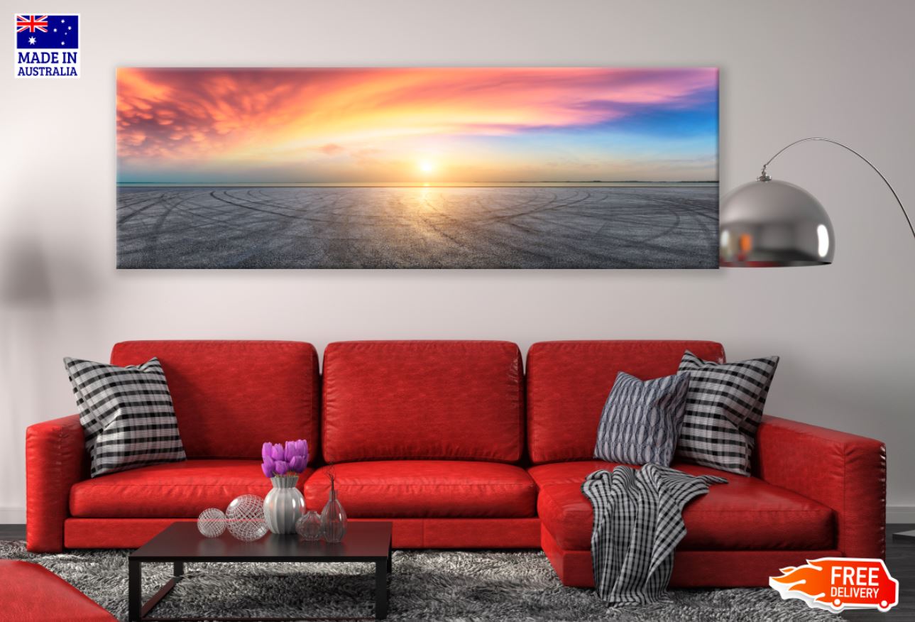 Panoramic Canvas Sea Sunset Scenery High Quality 100% Australian Made Wall Canvas Print Ready to Hang